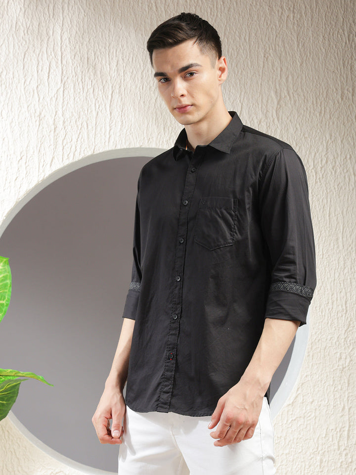 COBB SOLID BLACK SLIM-FIT CASUAL SHIRT