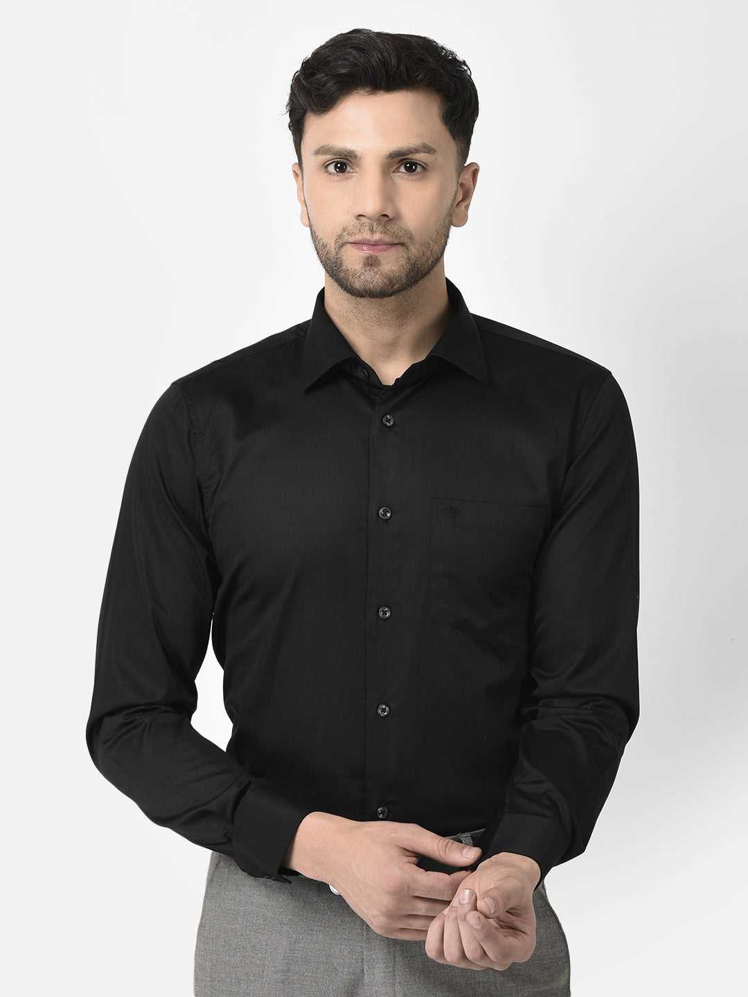 Cobb Black Solid Slim Fit Formal Shirt Black