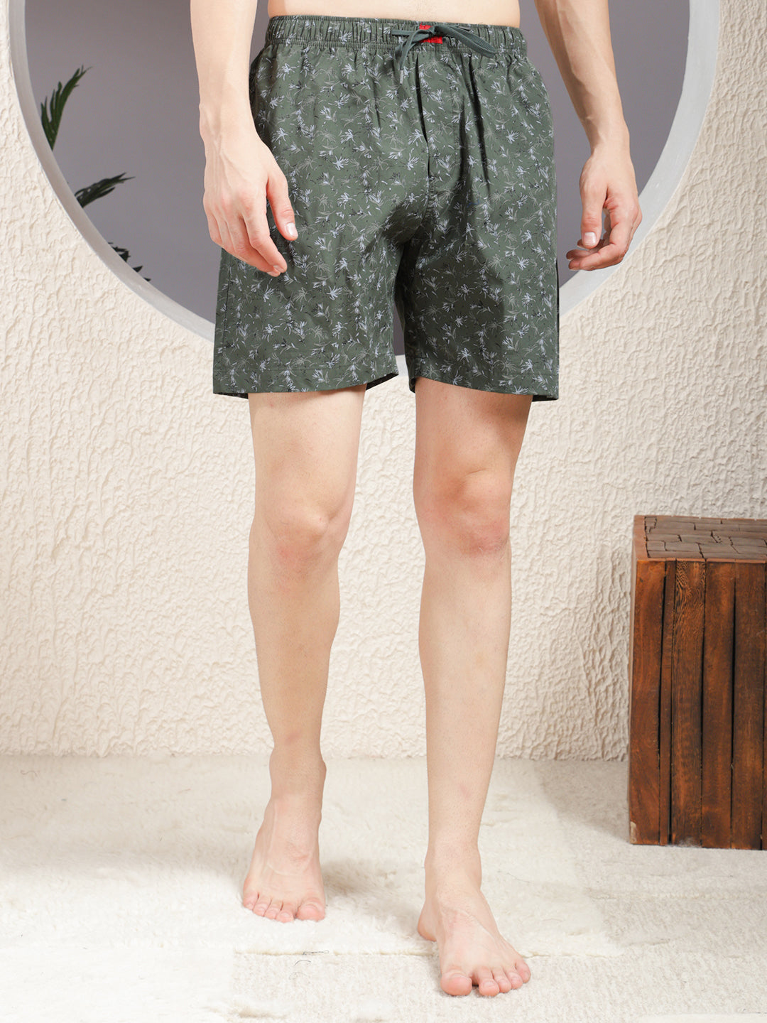COBB DARK GREEN PRINTED REGULAR-FIT SHORTS