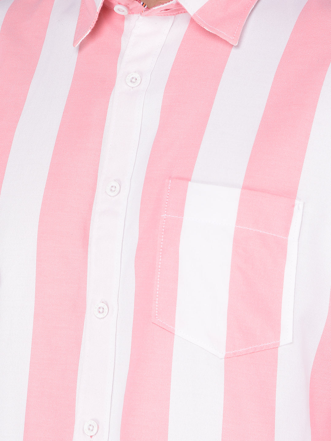 COBB WHITE ROSE PINK STRIPED SLIM FIT CASUAL SHIRT