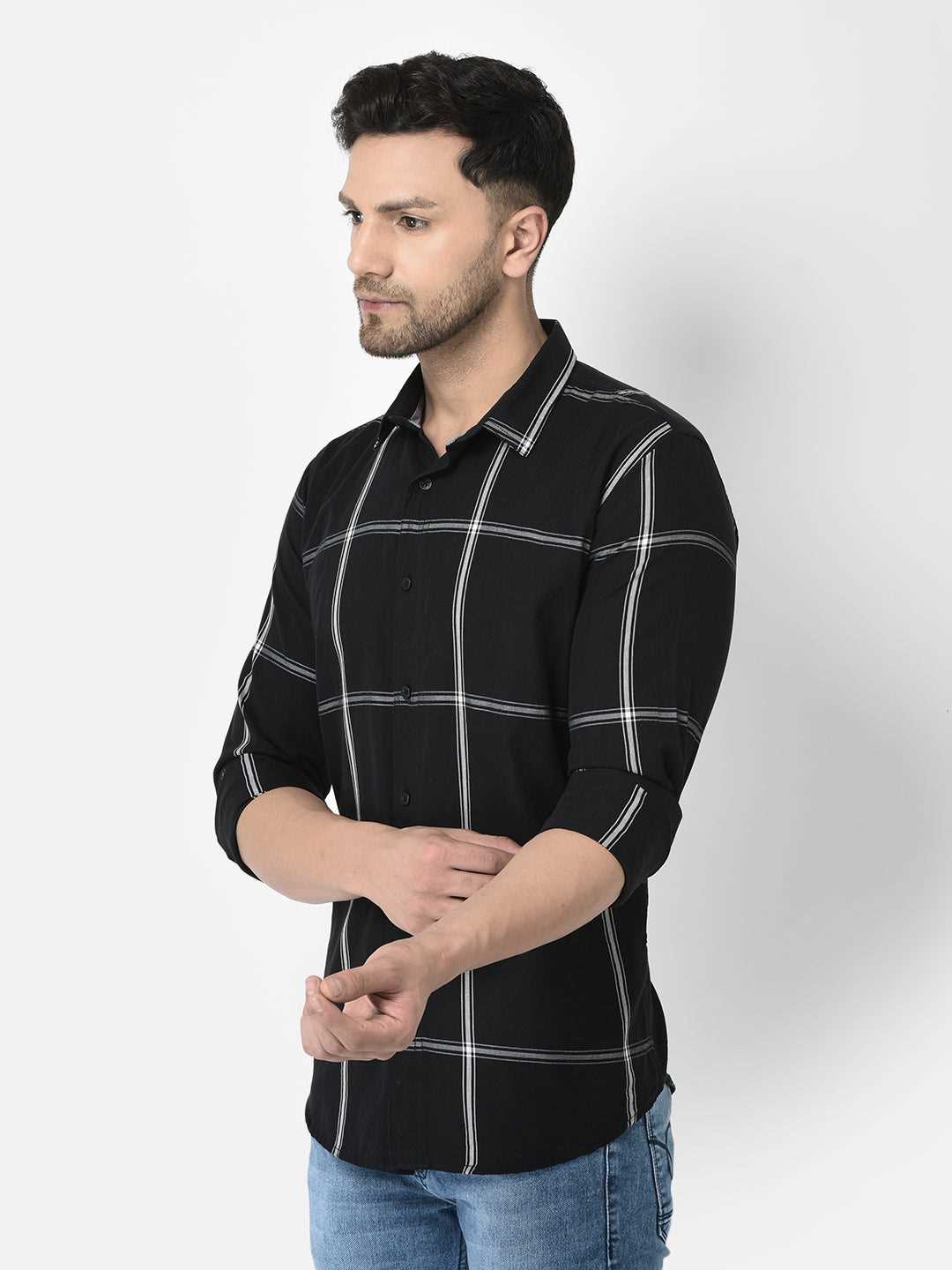 Cobb Black Checked Slim Fit Casual Shirt