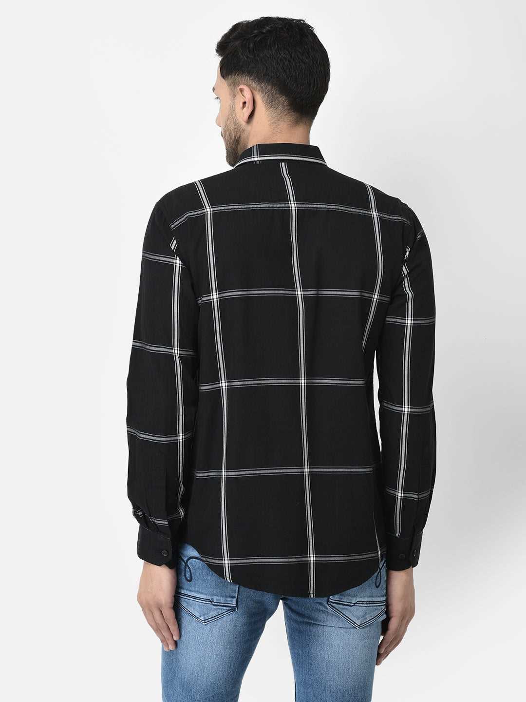 Cobb Black Checked Slim Fit Casual Shirt