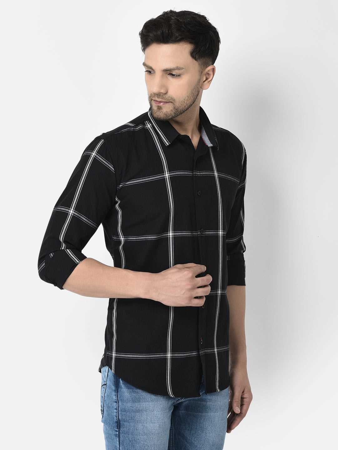 Cobb Black Checked Slim Fit Casual Shirt