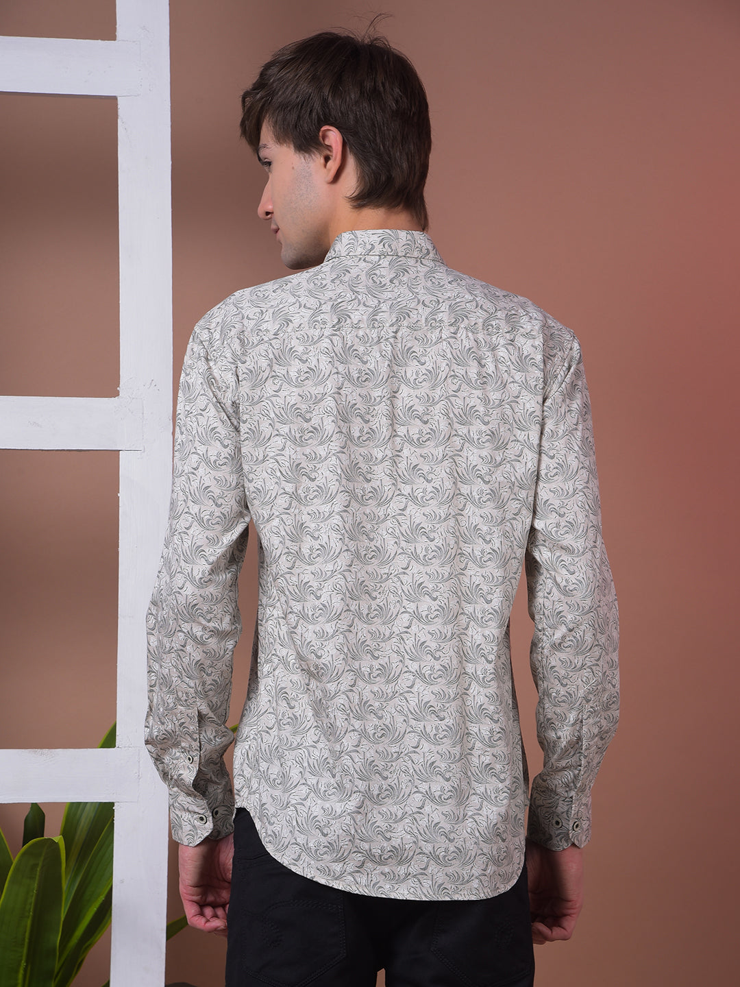 cobb royal beige printed slim-fit casual shirt