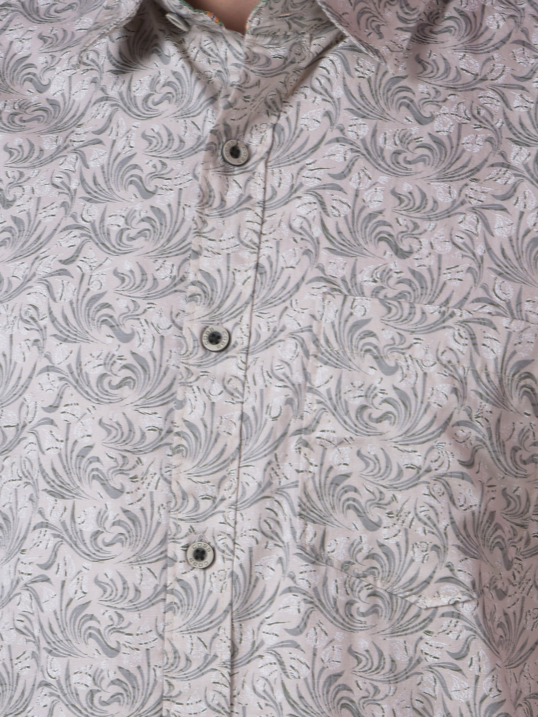 cobb royal beige printed slim-fit casual shirt