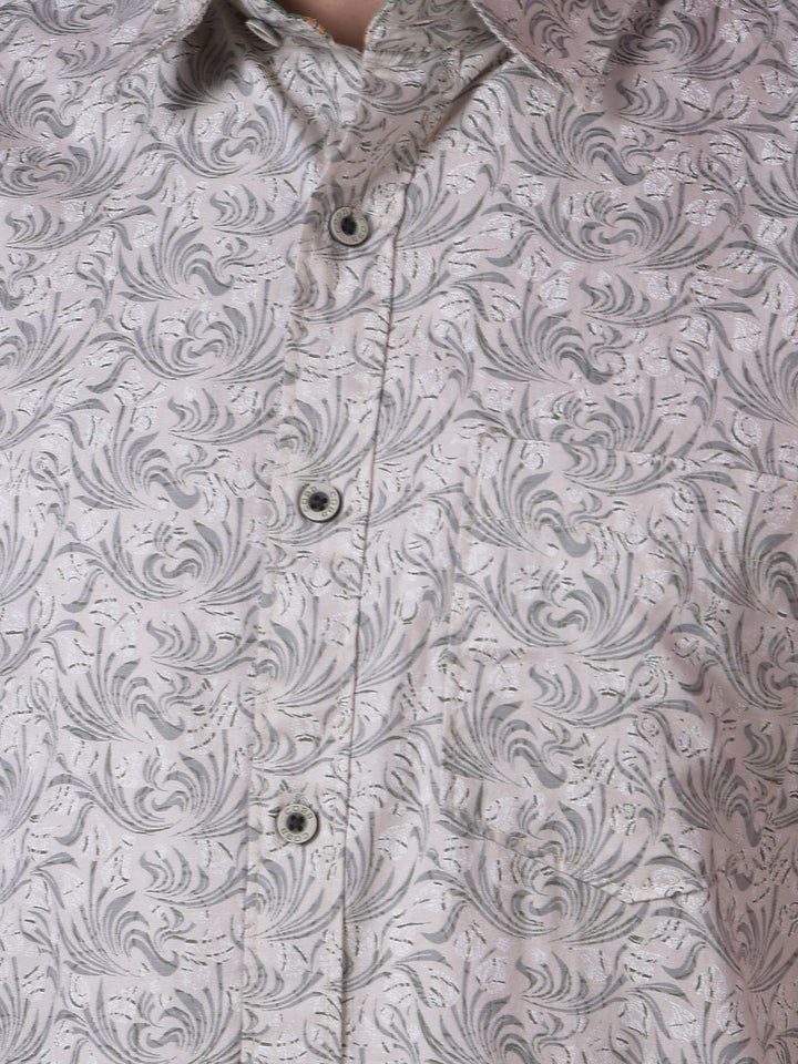 cobb royal beige printed slim-fit casual shirt