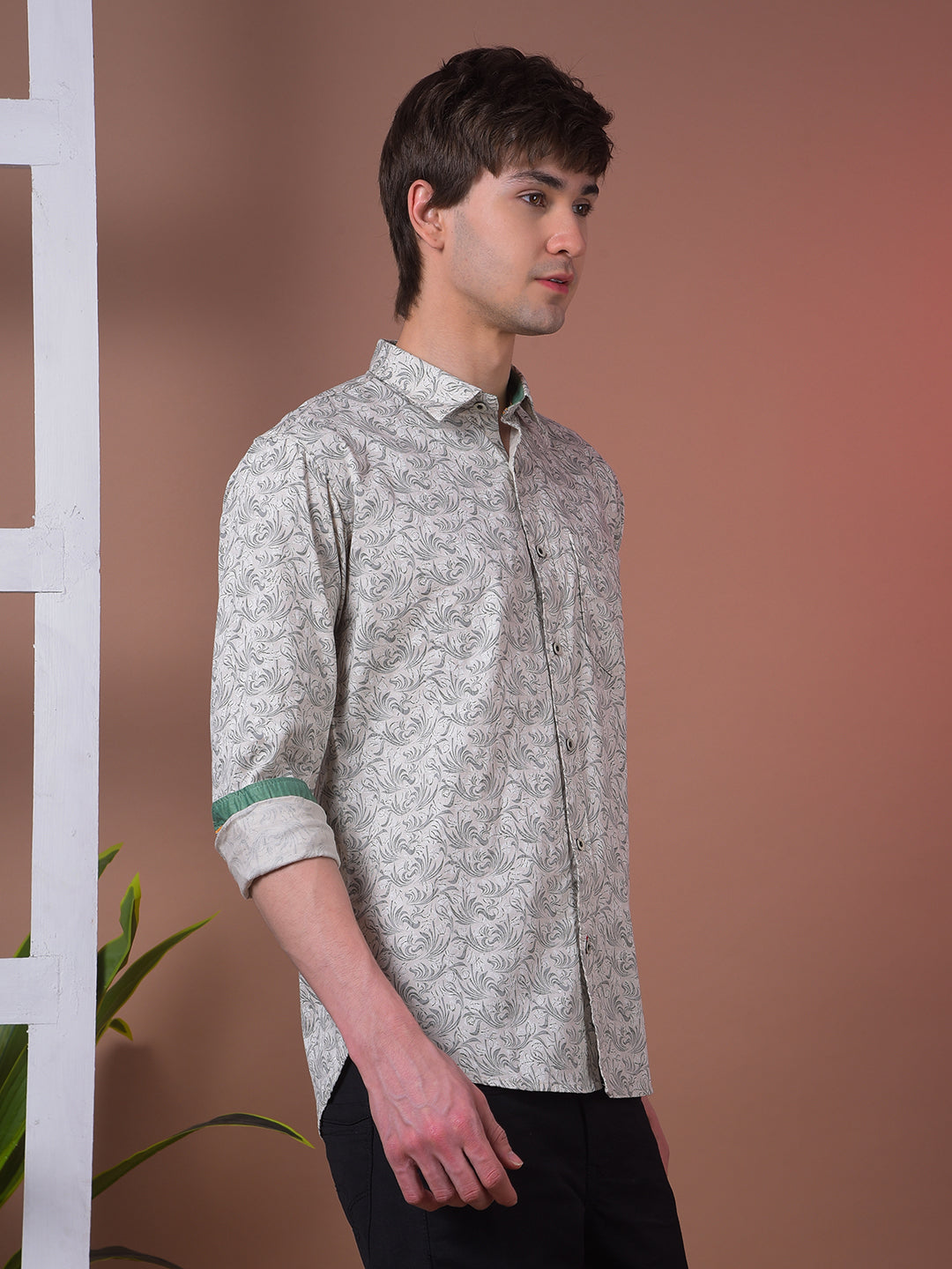 COBB ROYAL BEIGE PRINTED SLIM-FIT CASUAL SHIRT