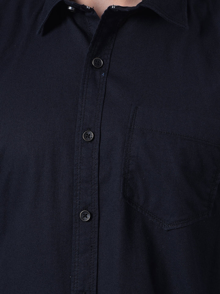 cobb solid black slim-fit casual shirt