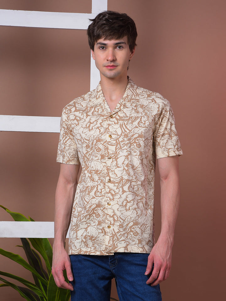 cobb beige printed half-sleeve casual shirt