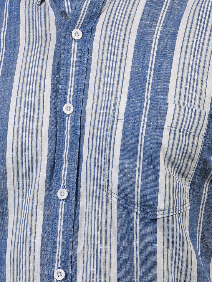 cobb blue striped half-sleeve casual shirt