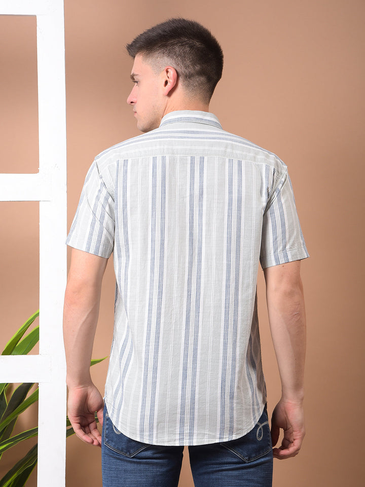 cobb light grey striped half-sleeve casual shirt