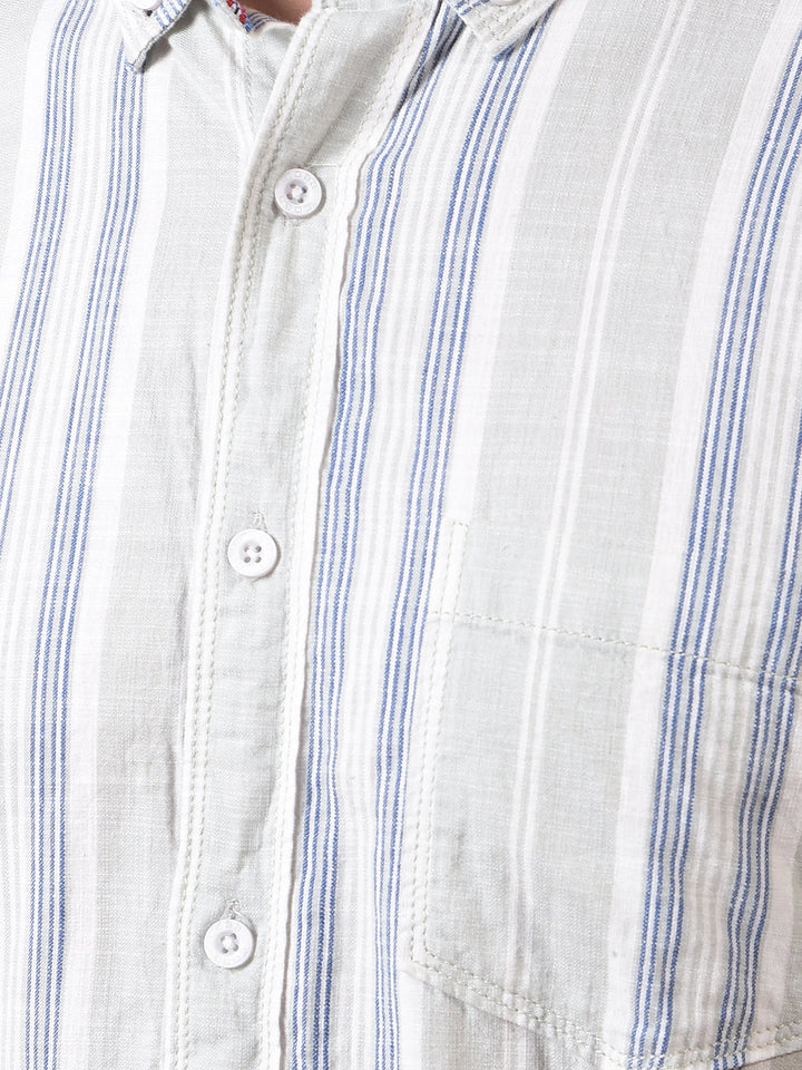 cobb light grey striped half-sleeve casual shirt