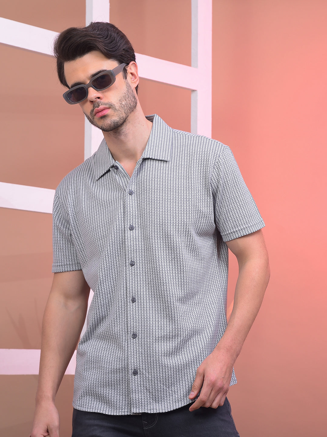 COBB GREY SELF-DESIGN HALF-SLEEVE CASUAL SHIRT