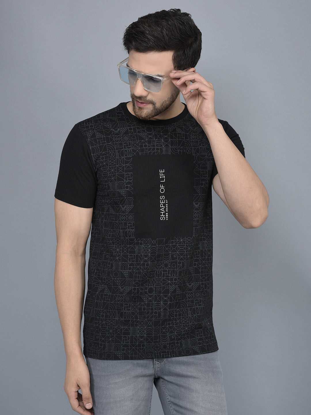 Cobb Black Printed Round Neck T-Shirt BLACK