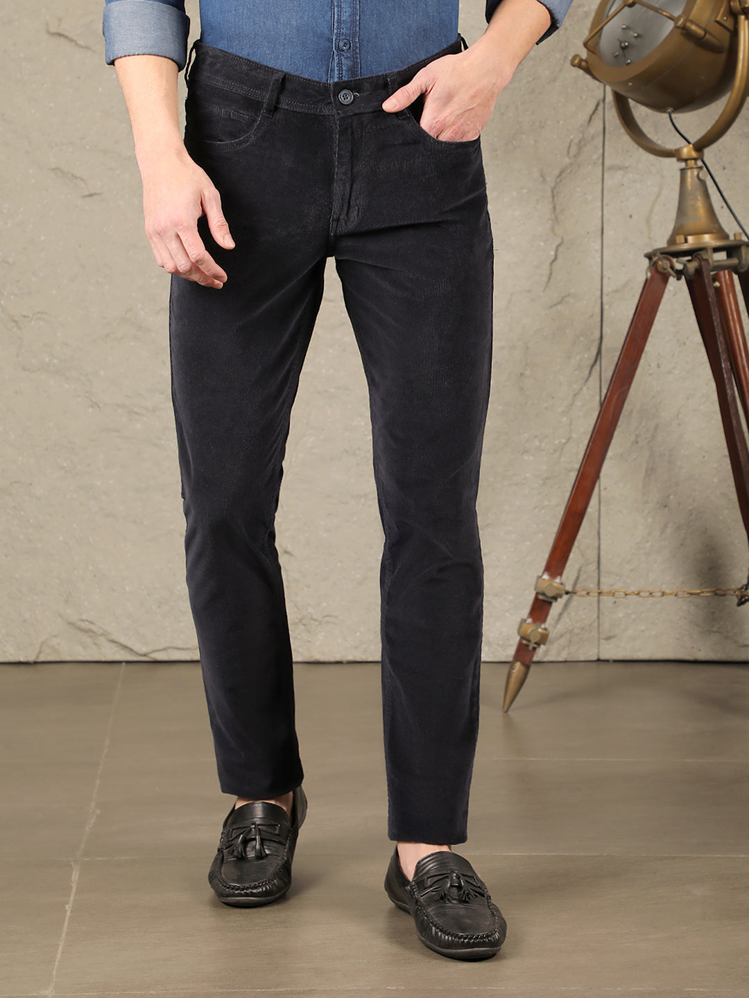 COBB NAVY ULTRA FIT CASUAL CORDUROY TROUSER