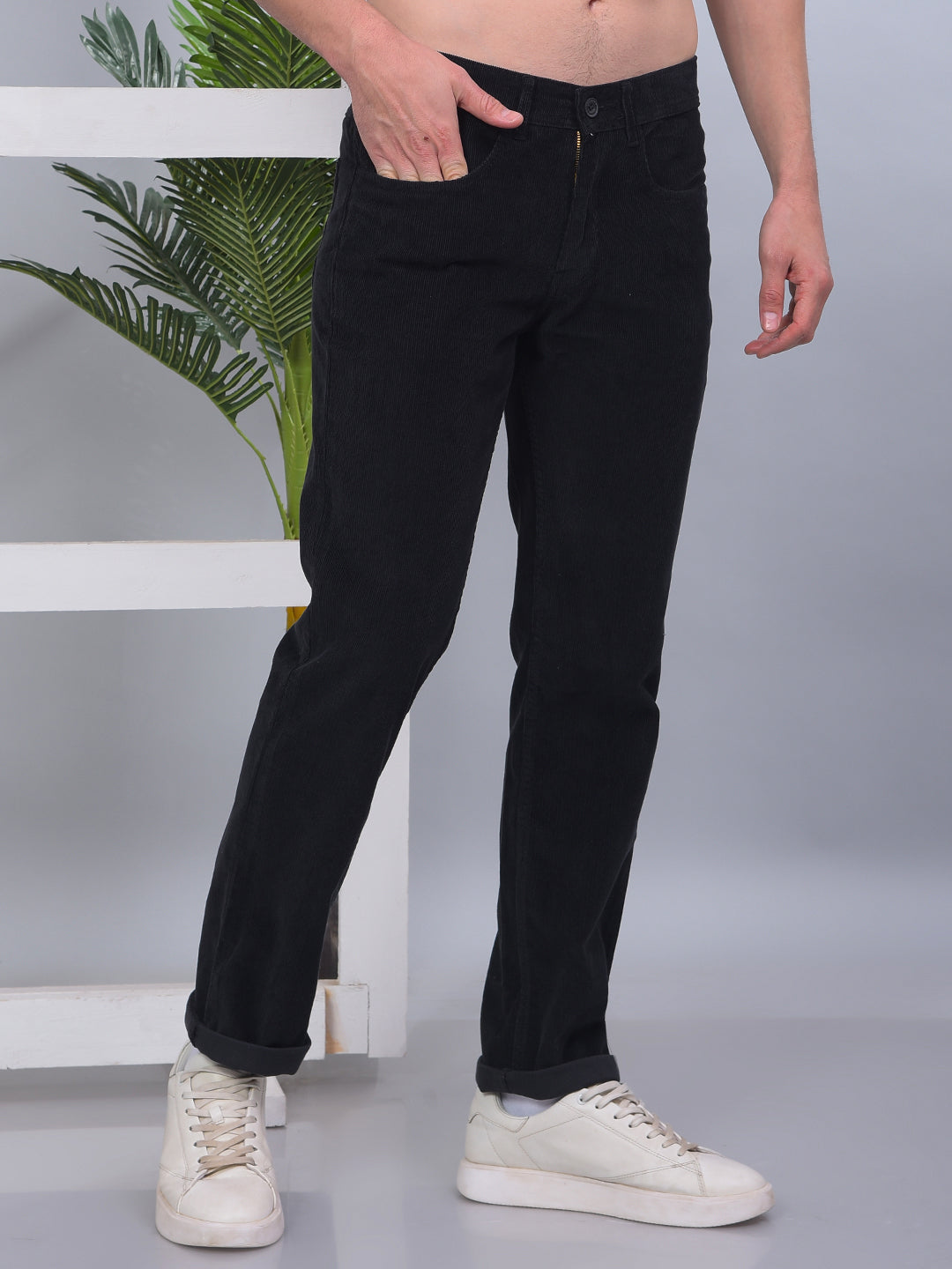 cobb dark grey straight-fit casual corduroy trouser
