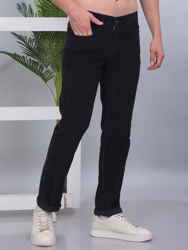 cobb dark grey straight-fit casual corduroy trouser
