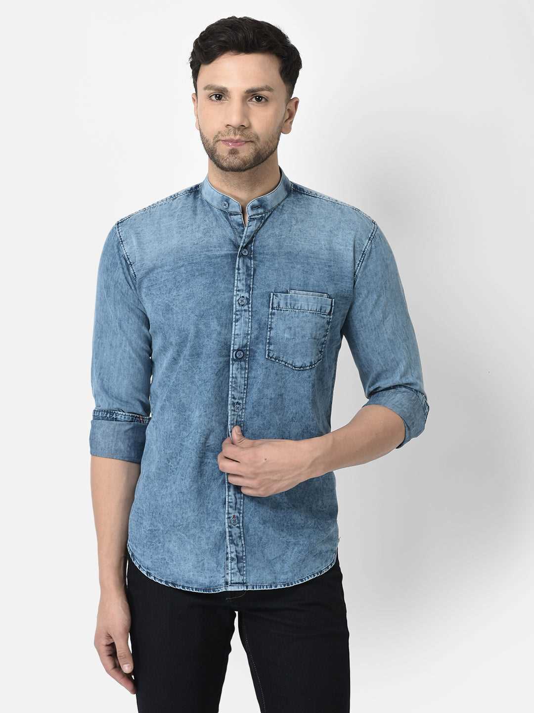 Cobb Blue Solid Slim Fit Casual Shirt