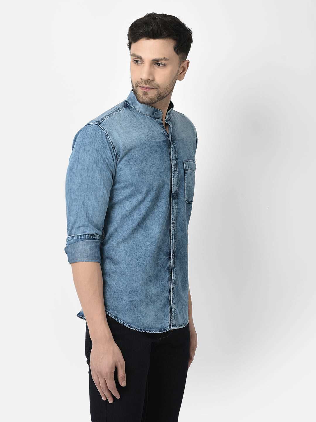 Cobb Blue Solid Slim Fit Casual Shirt