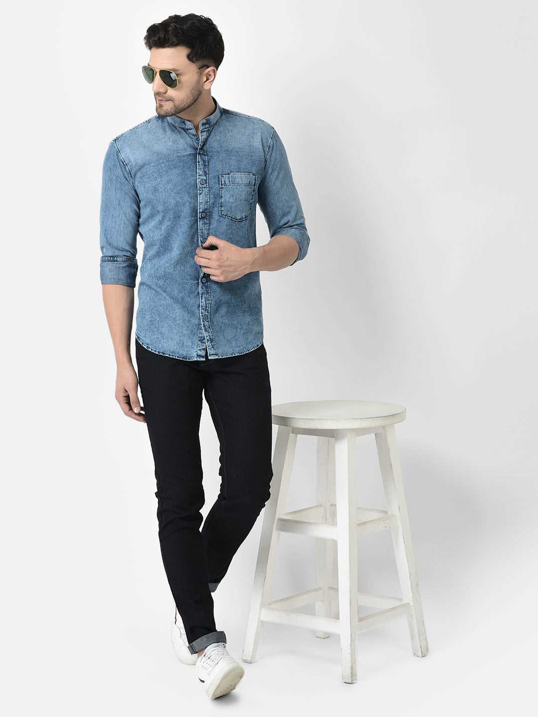 Cobb Blue Solid Slim Fit Casual Shirt