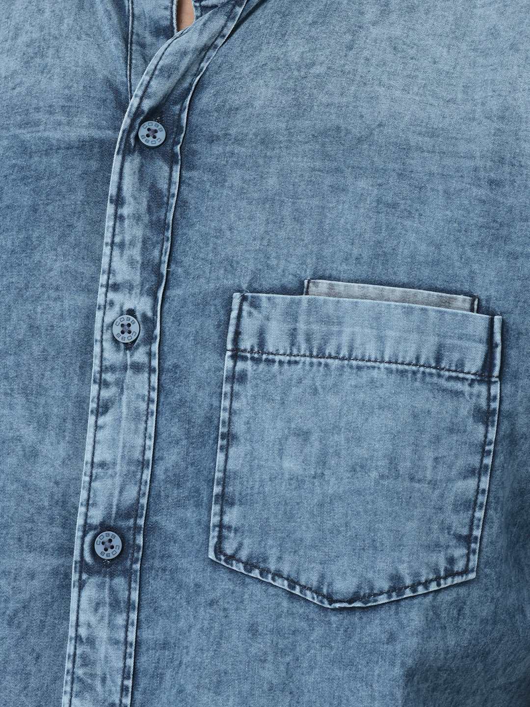 Cobb Blue Solid Slim Fit Casual Shirt