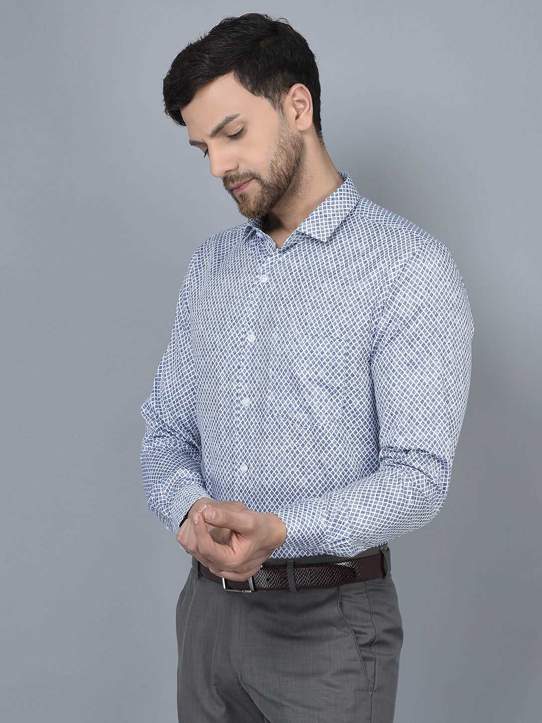 Cobb Blue Printed Slim Fit Formal Shirt