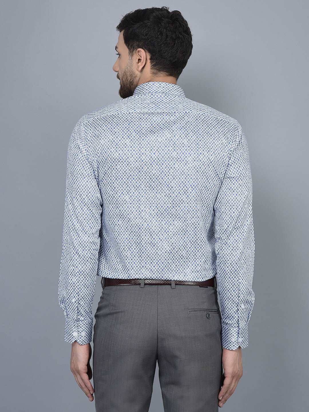 Cobb Blue Printed Slim Fit Formal Shirt