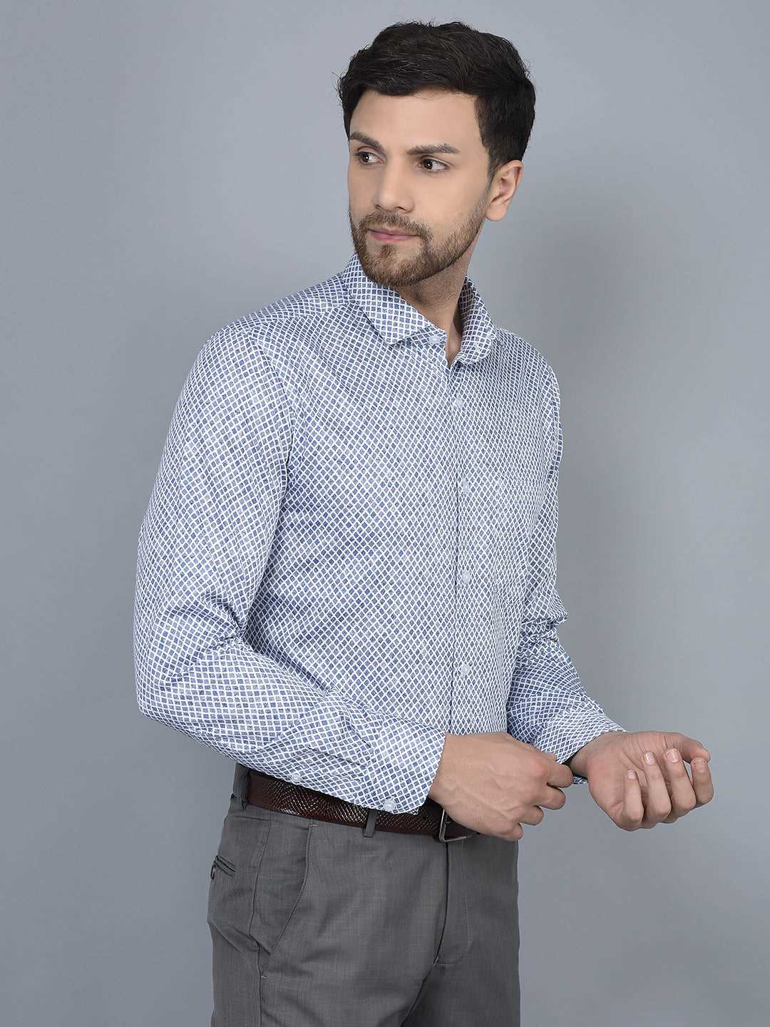 Cobb Blue Printed Slim Fit Formal Shirt