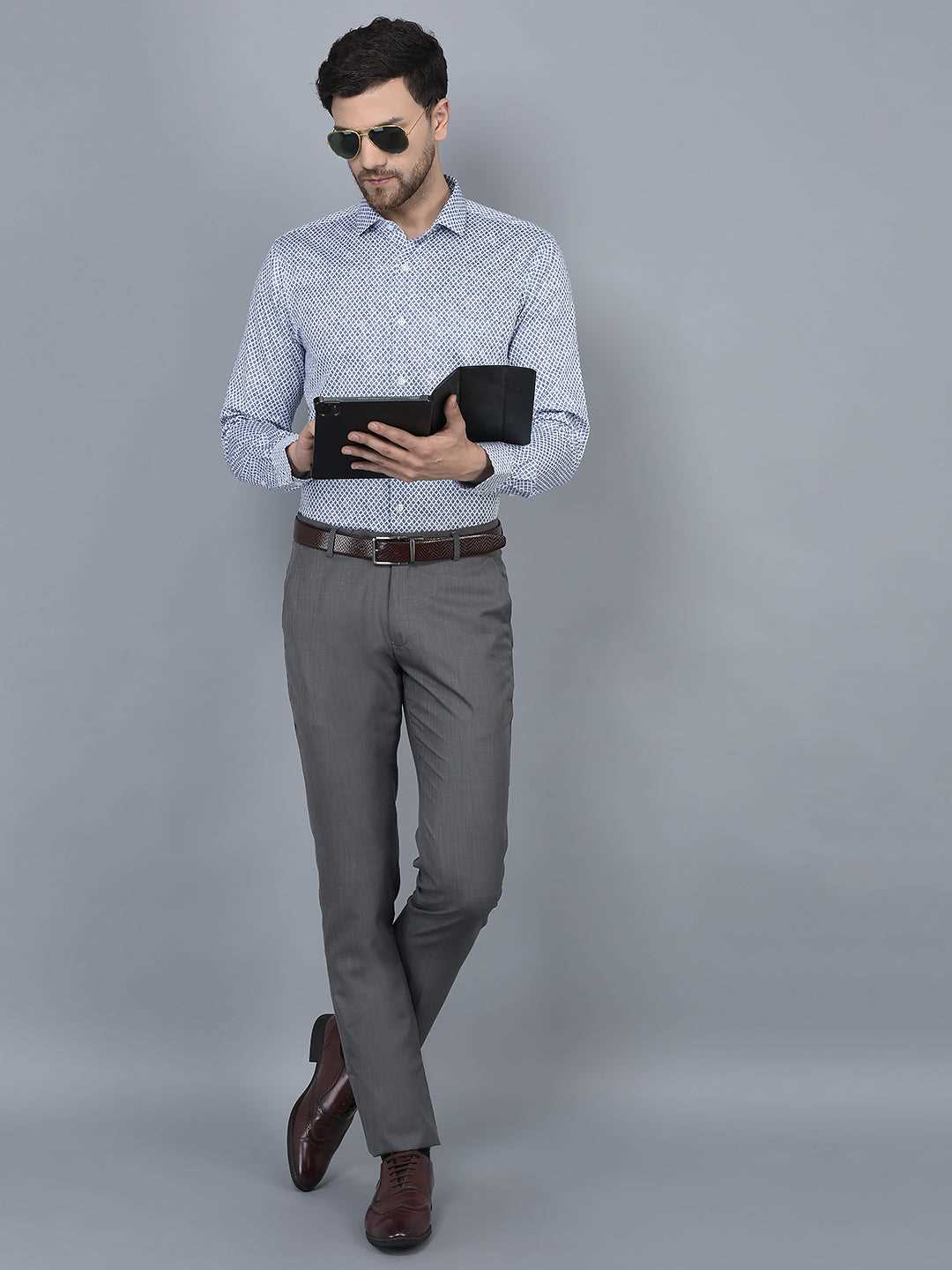 Cobb Blue Printed Slim Fit Formal Shirt