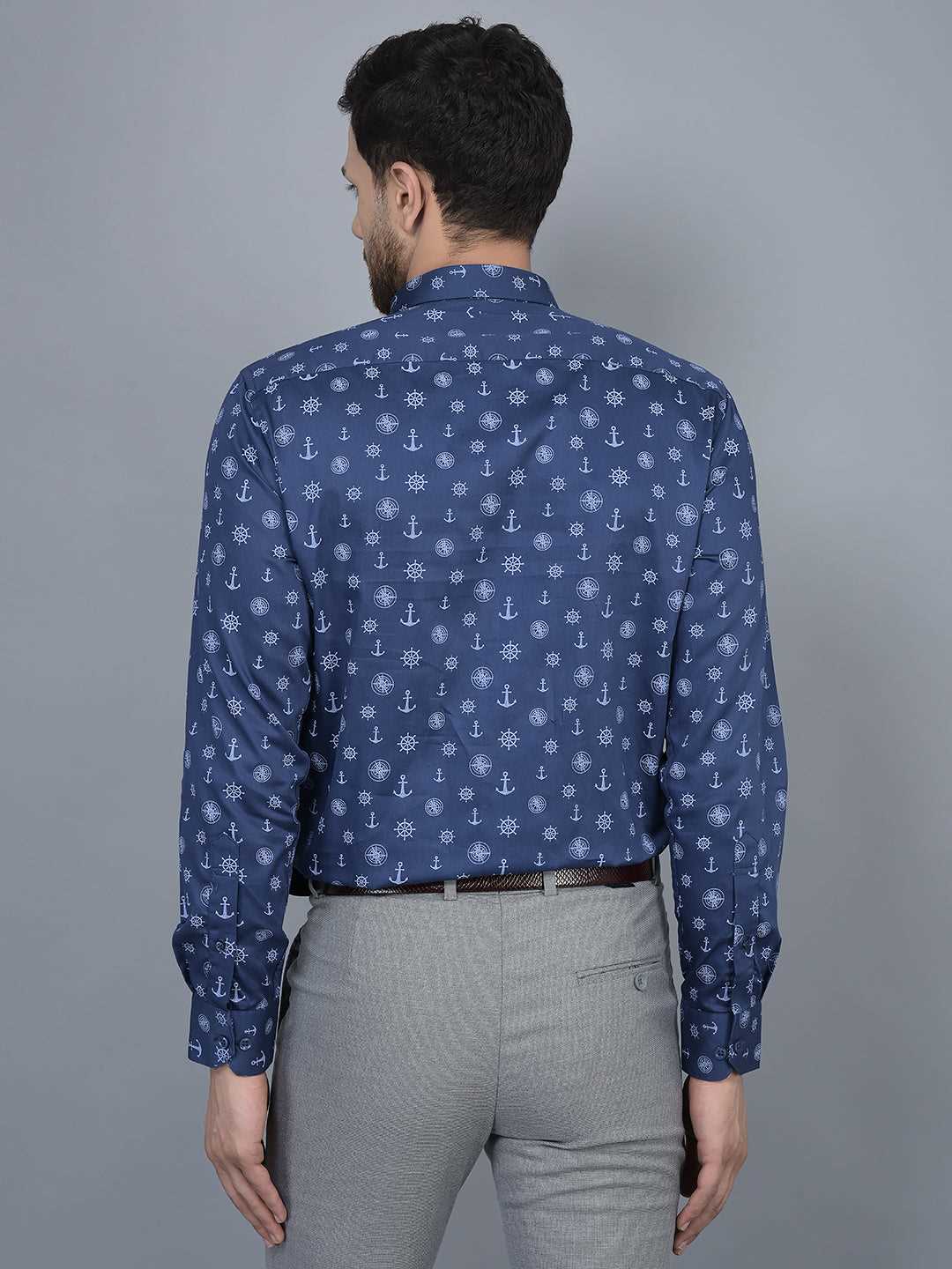 Cobb Blue Printed Slim Fit Formal Shirt