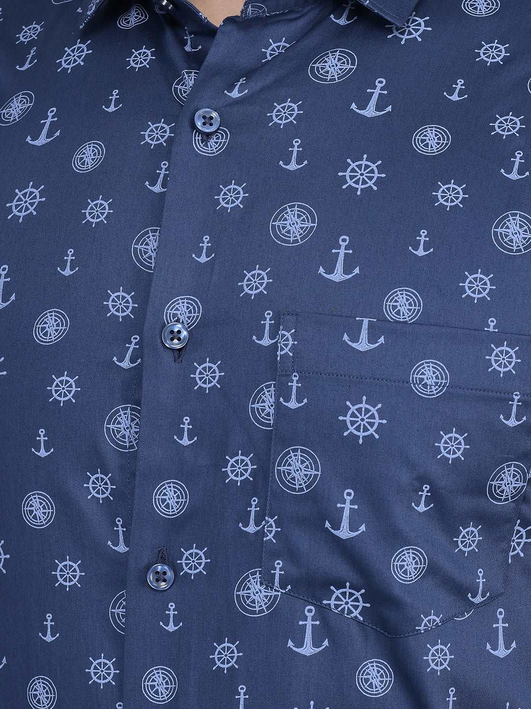 Cobb Blue Printed Slim Fit Formal Shirt