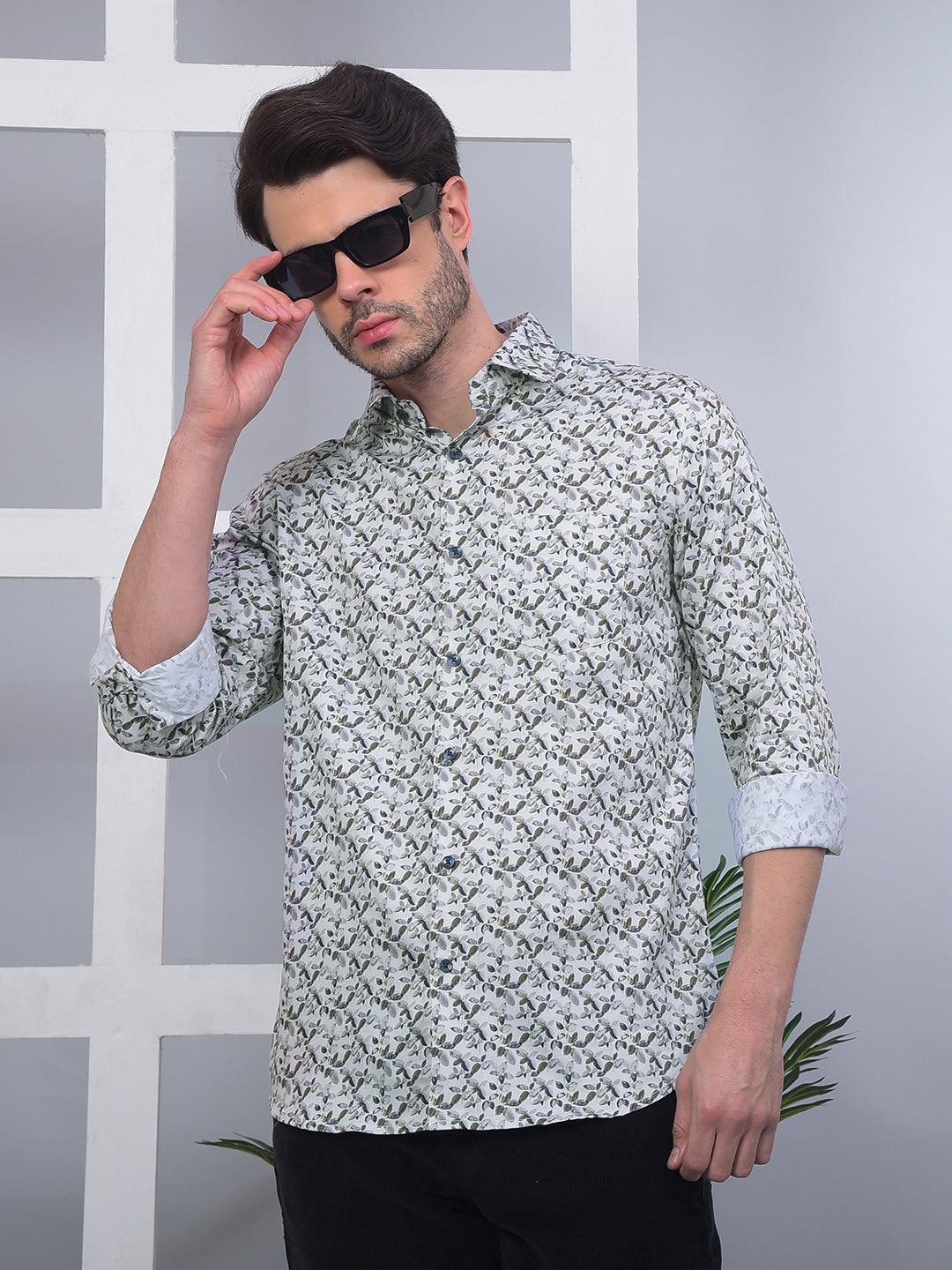 cobb off white printed slim-fit party wear shirt
