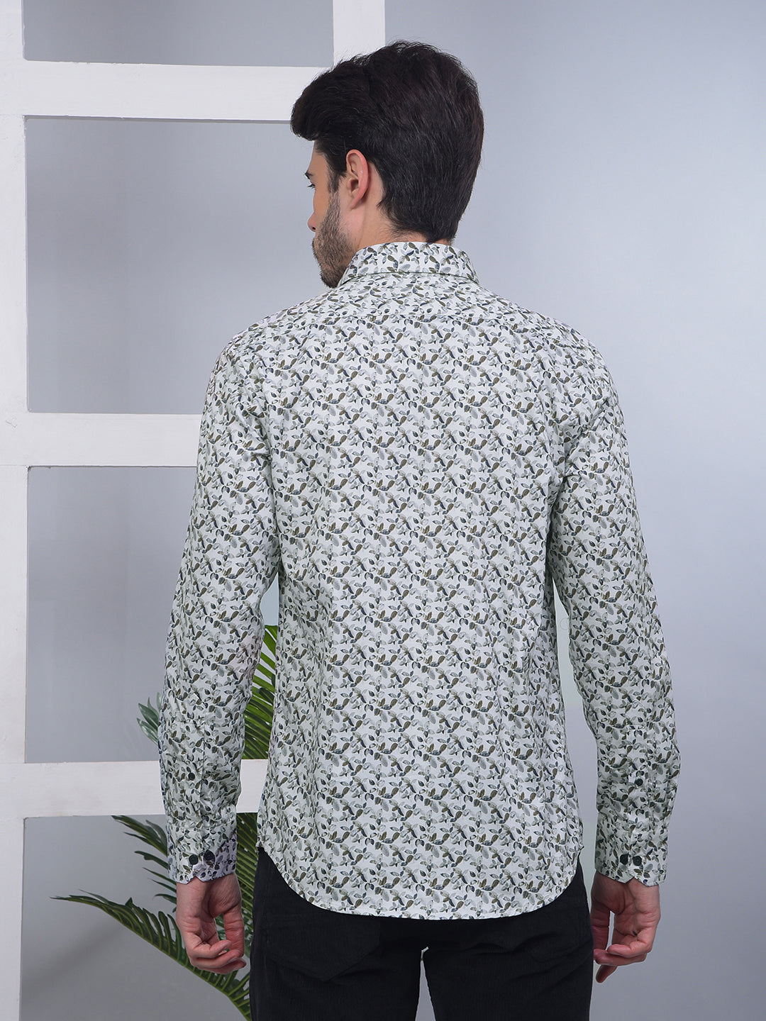 cobb off white printed slim-fit party wear shirt