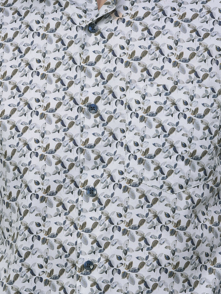 cobb off white printed slim-fit party wear shirt