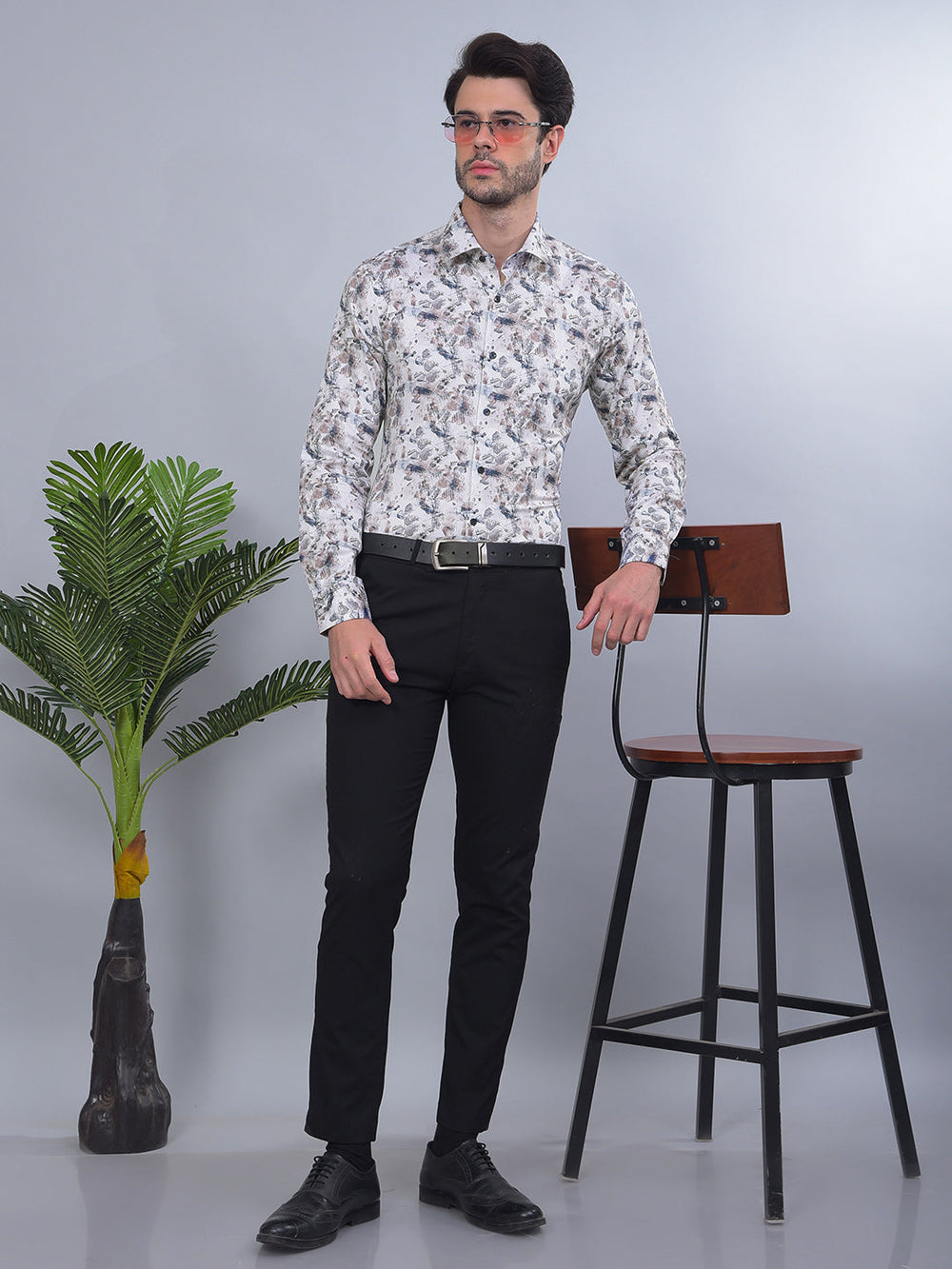 cobb off white printed slim-fit party wear shirt
