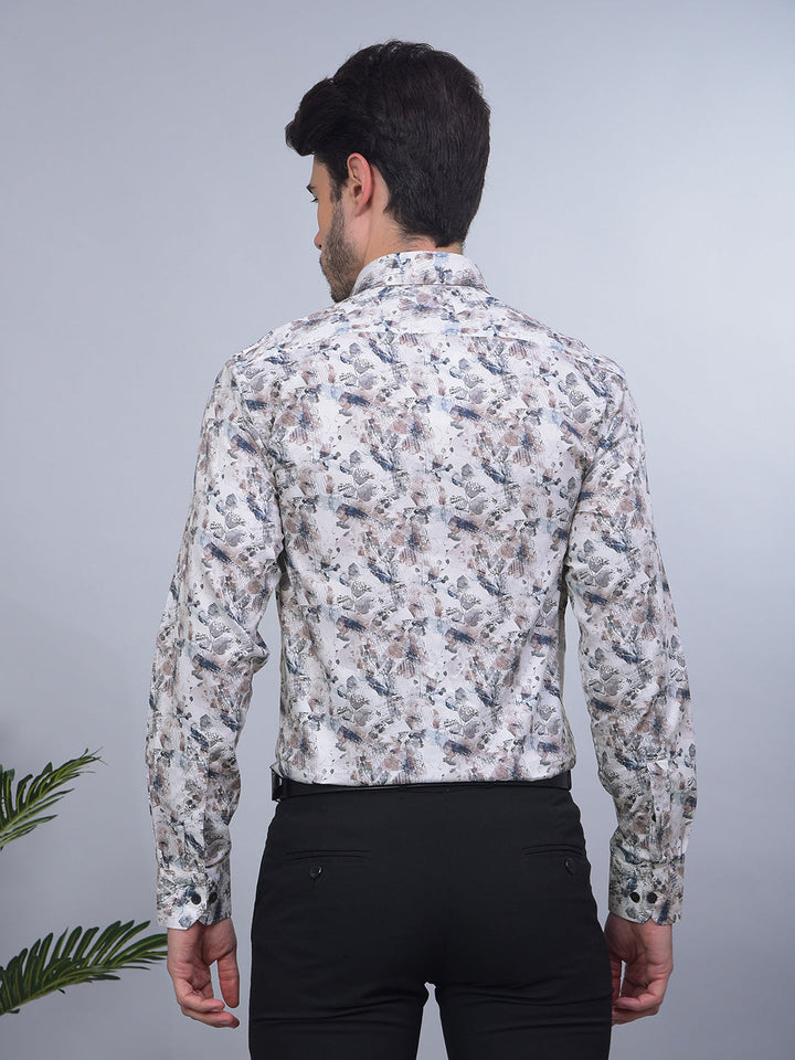 cobb off white printed slim-fit party wear shirt