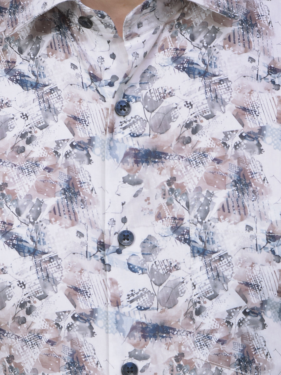 cobb off white printed slim-fit party wear shirt