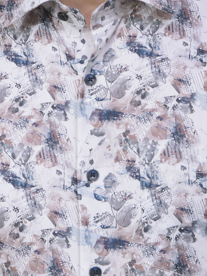 cobb off white printed slim-fit party wear shirt