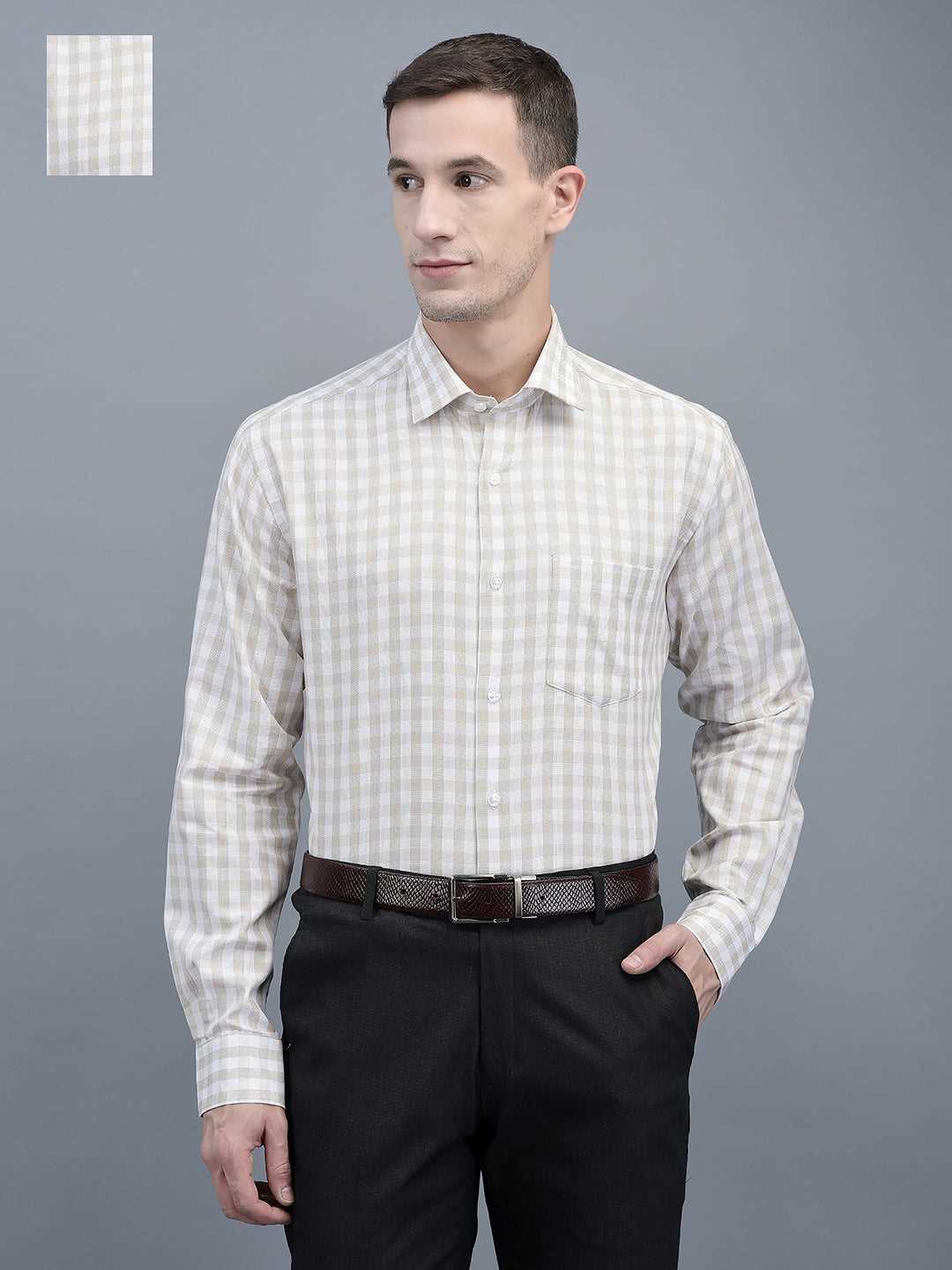 Cobb Beige Check Smart Fit Formal Shirt Beige