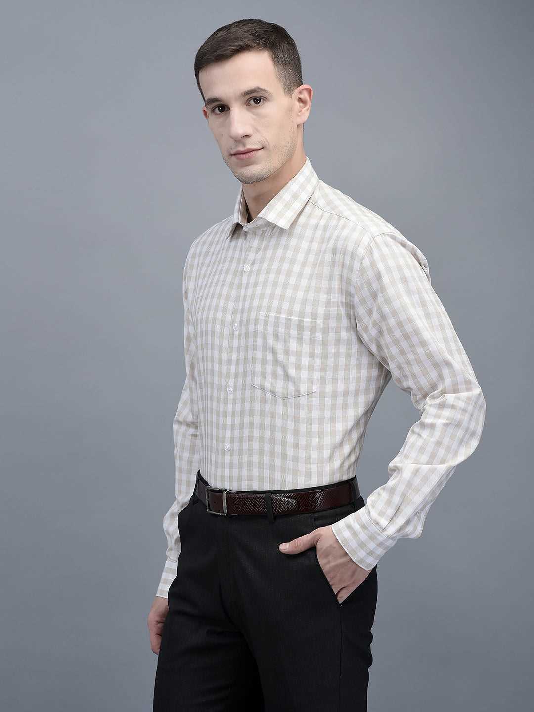 Cobb Beige Check Smart Fit Formal Shirt