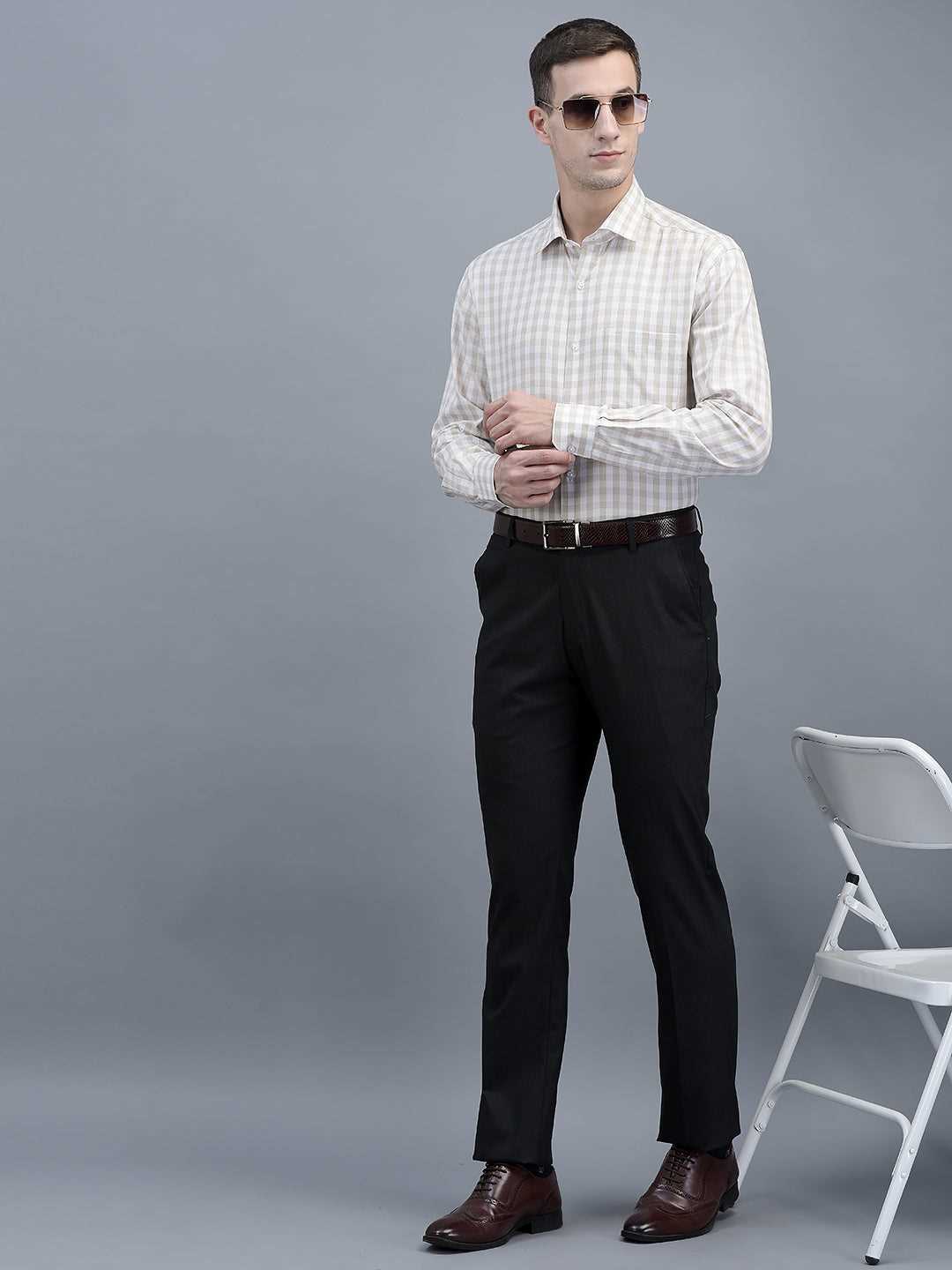 Cobb Beige Check Smart Fit Formal Shirt