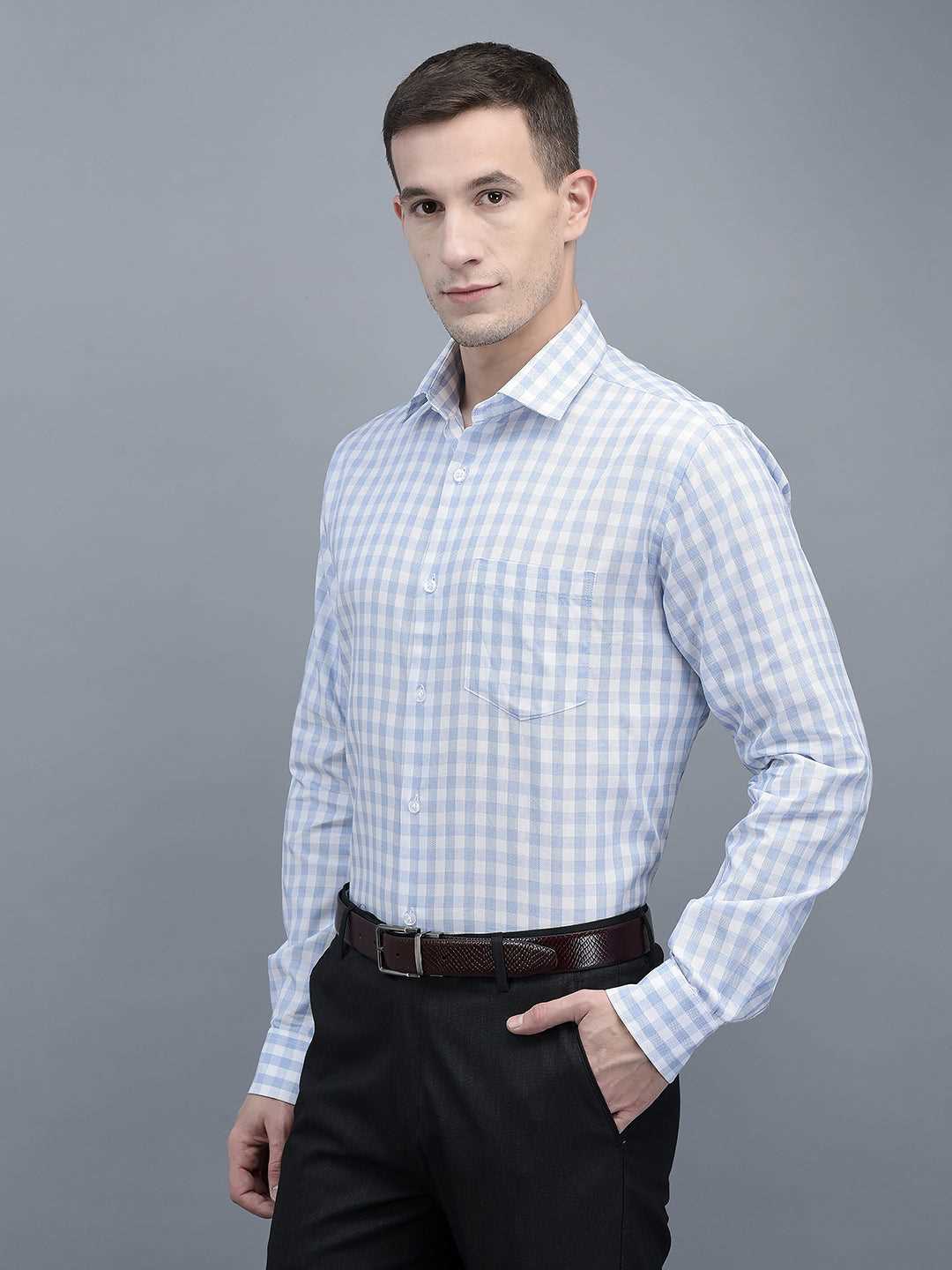 Cobb Blue Check Smart Fit Formal Shirt Blue