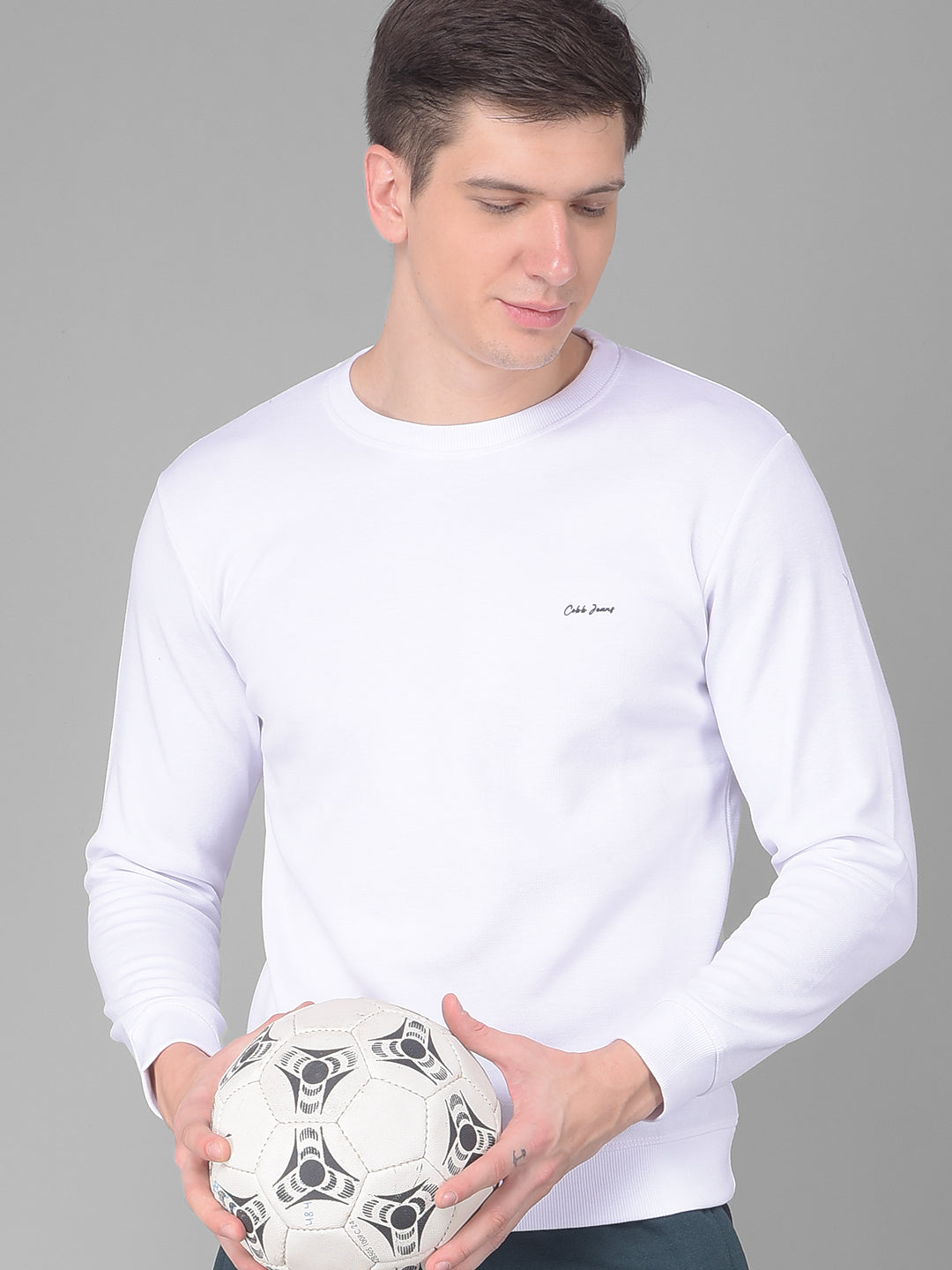 COBB SOLID WHITE ROUND NECK FULL SLEEVE T-SHIRT