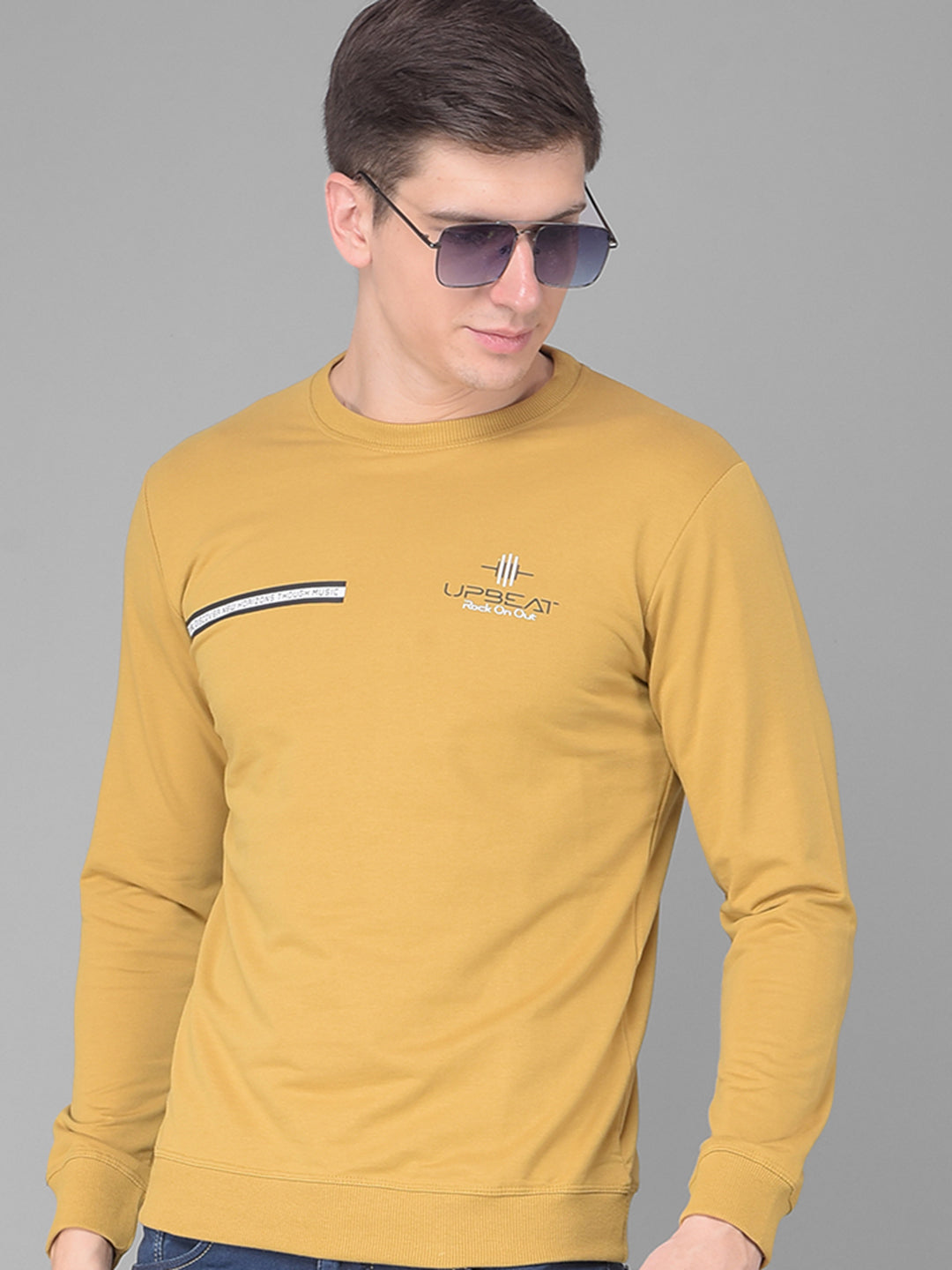 COBB MUSTARD SOLID ROUND NECK FULL SLEEVE T-SHIRT