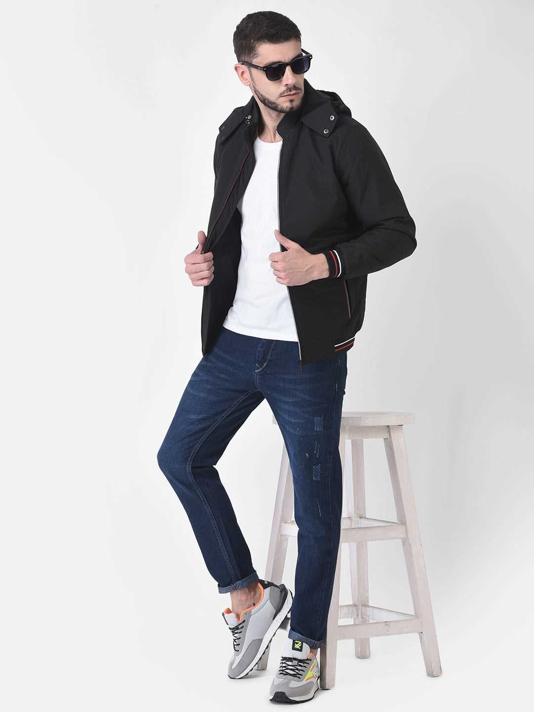 Cobb Black Solid Round Neck Jacket Black