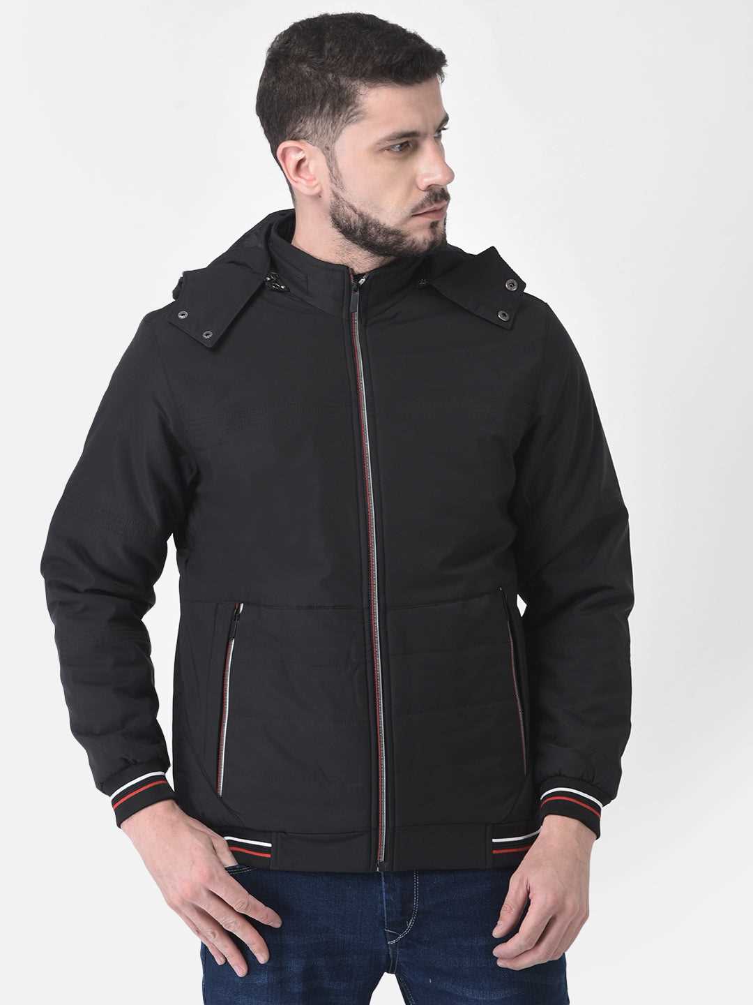 Cobb Black Solid Round Neck Jacket