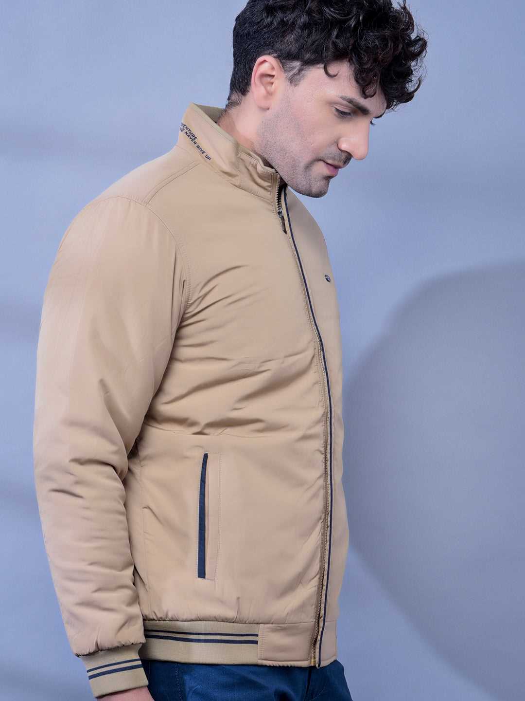 Cobb Beige Solid Round Neck Jacket