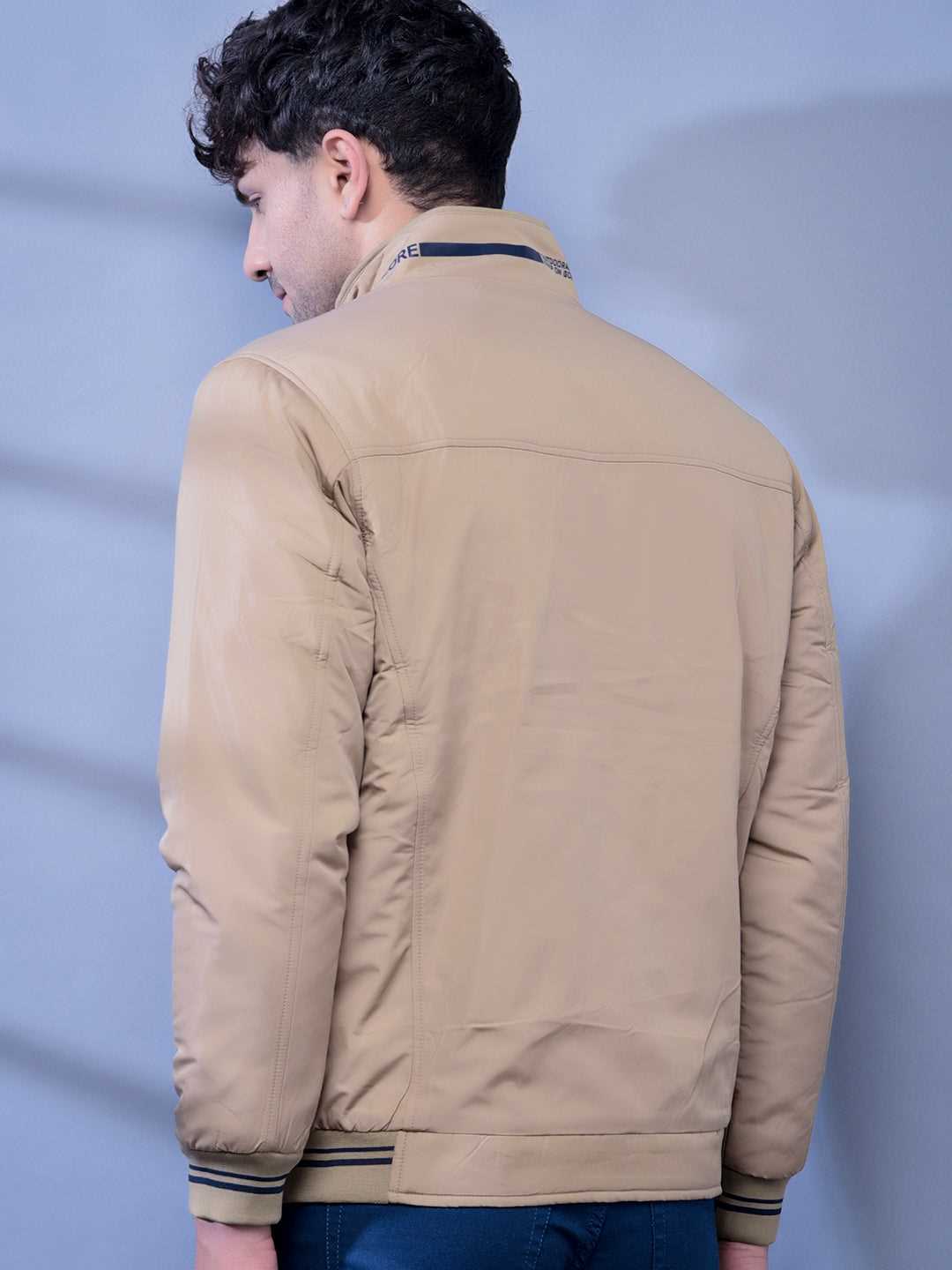 Cobb Beige Solid Round Neck Jacket