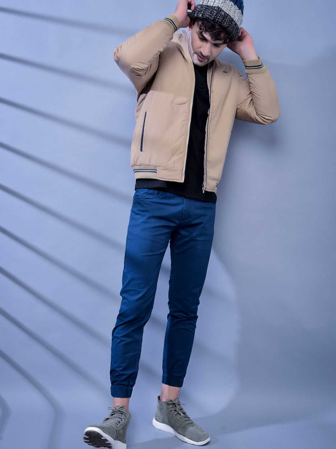 Cobb Beige Solid Round Neck Jacket