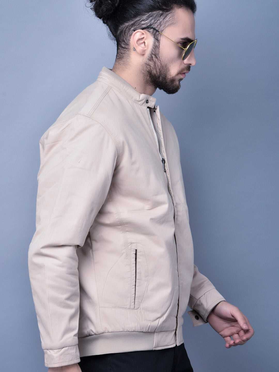 Cobb Beige Solid Round Neck Jacket